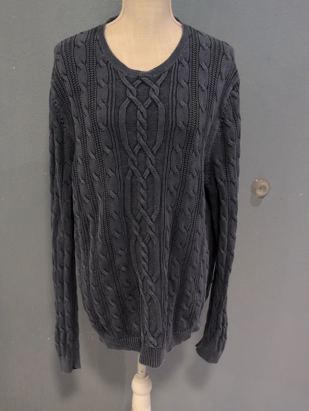 Tommy Bahama Jeans Cable Knit 100% Cotton Crewneck Chunky Sweater Fisherman